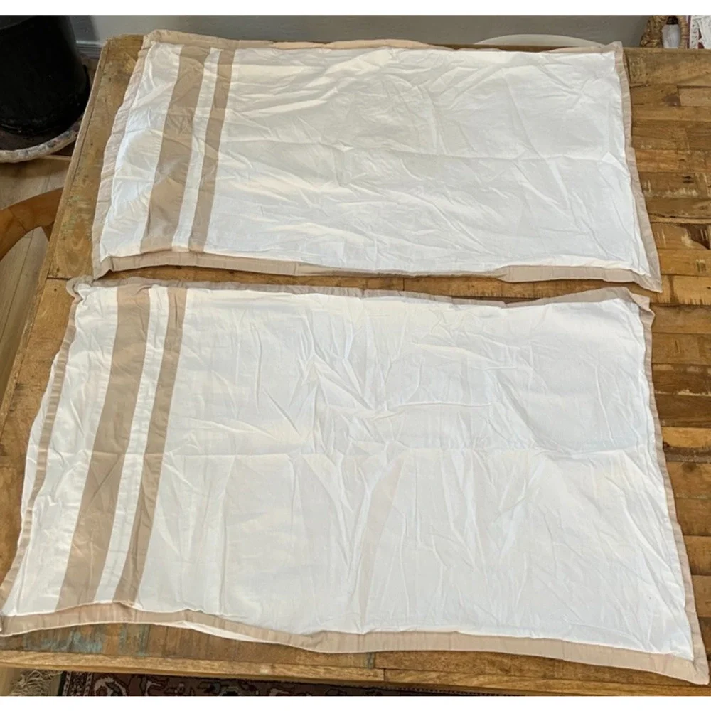 Wamsutta 100% Cotton King Pillowcases (2) Tan & White Striped